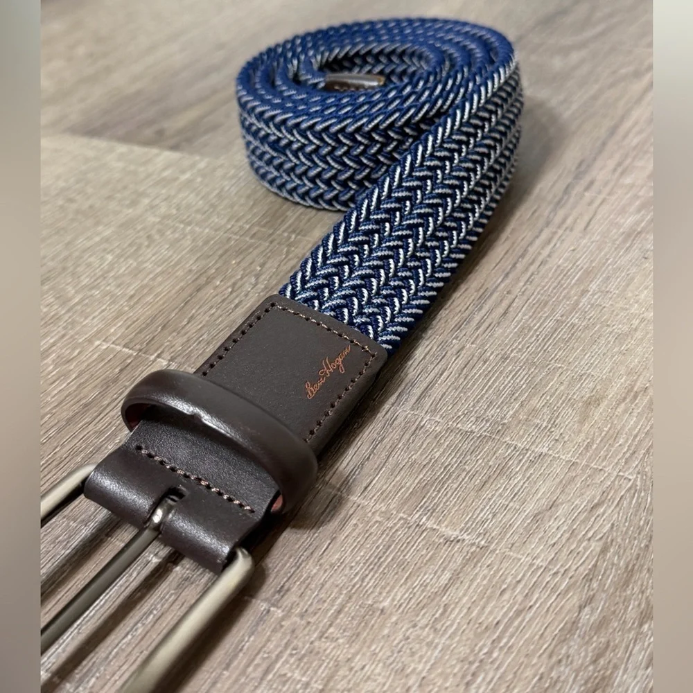 Brand New Ben Hogan Size 32 Navy Blue Knit Woven Leather Men's Belt Golf